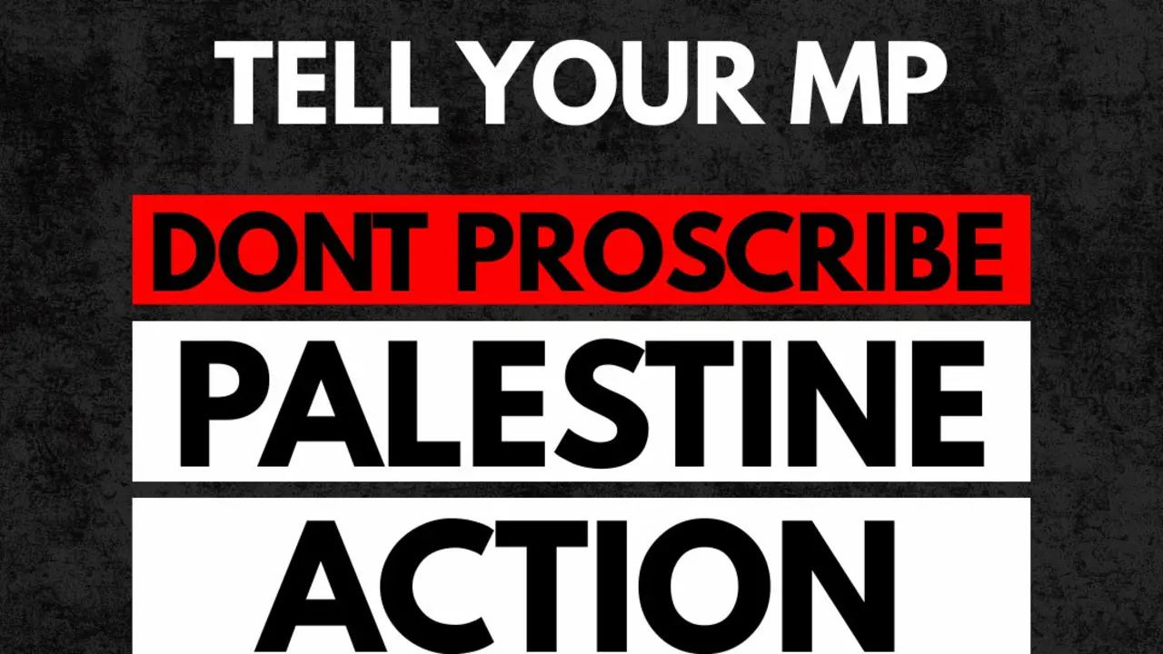 Campa&ntilde;a contra la ilegalizaci&oacute;n de Palestine Action decretada por el gobierno de Keir Starmer en aplicaci&oacute;n de la Terrorism Act de 2000, posteriormente revocada por los tribunales brit&aacute;nicos &ndash; Palestine Solidarity Campaign.
